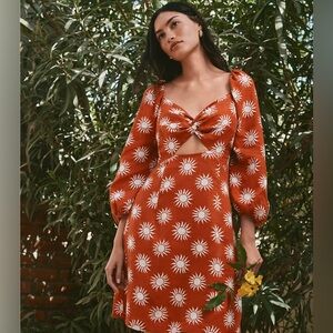 LOFT Beach Sunny Linen Cutout Twist Mini Pocket Dress Orange Size Medium